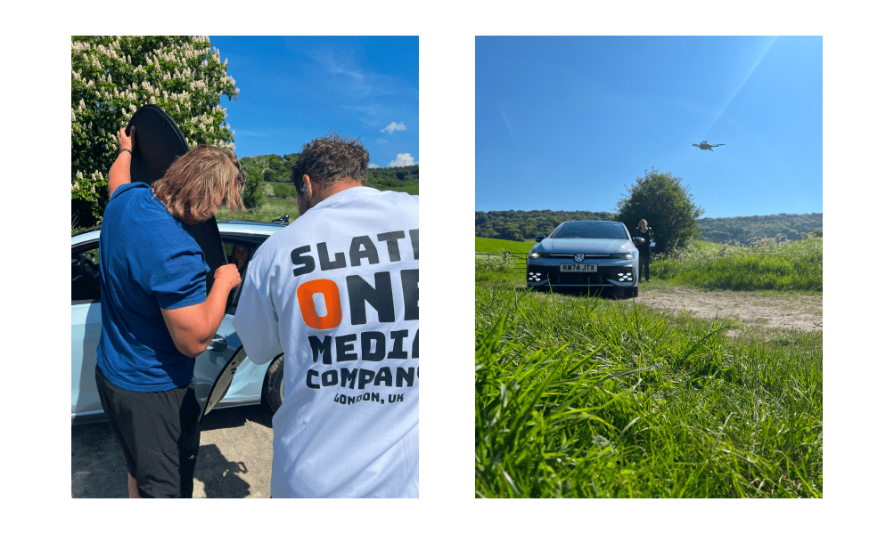 Bilder hinter den Kulissen einer Videoproduktion des Volkswagen Golf GTE Mk8.5