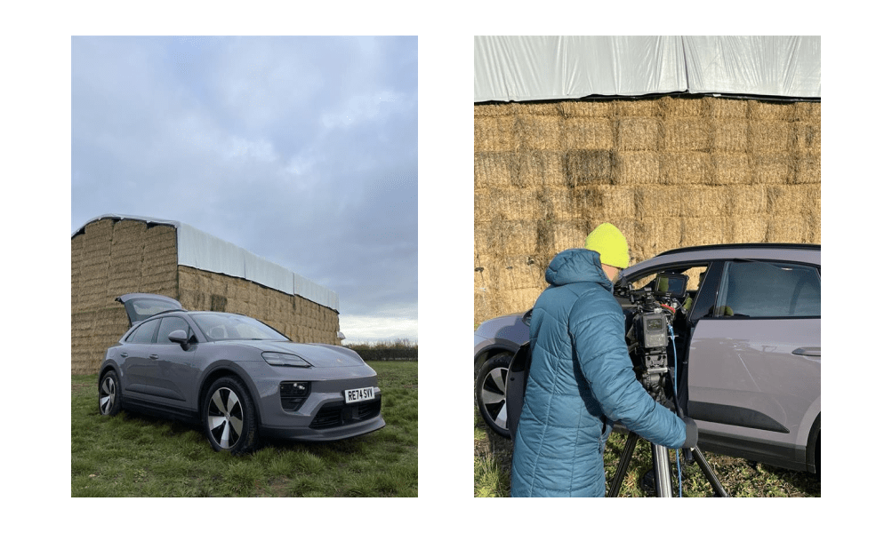 Bilder von den Dreharbeiten hinter den Kulissen zum elektrischen Porsche Macan