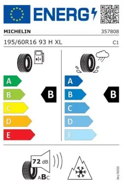 EU-däckmärkning för ett Michelin-däck i storleken 195/60R16