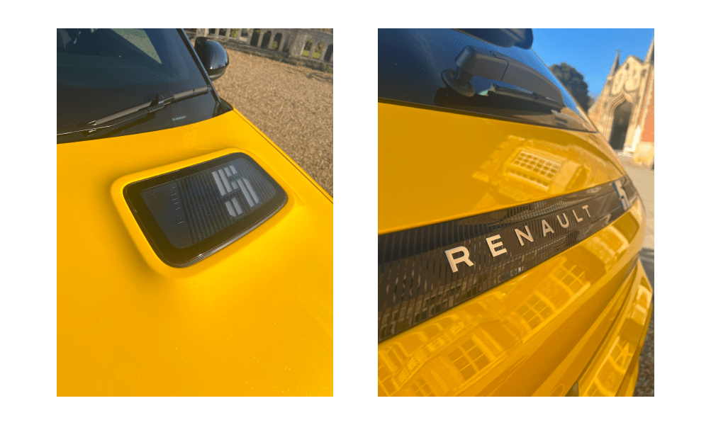 Außenansichten des Renault 5 geparkt vor einem Herrenhaus