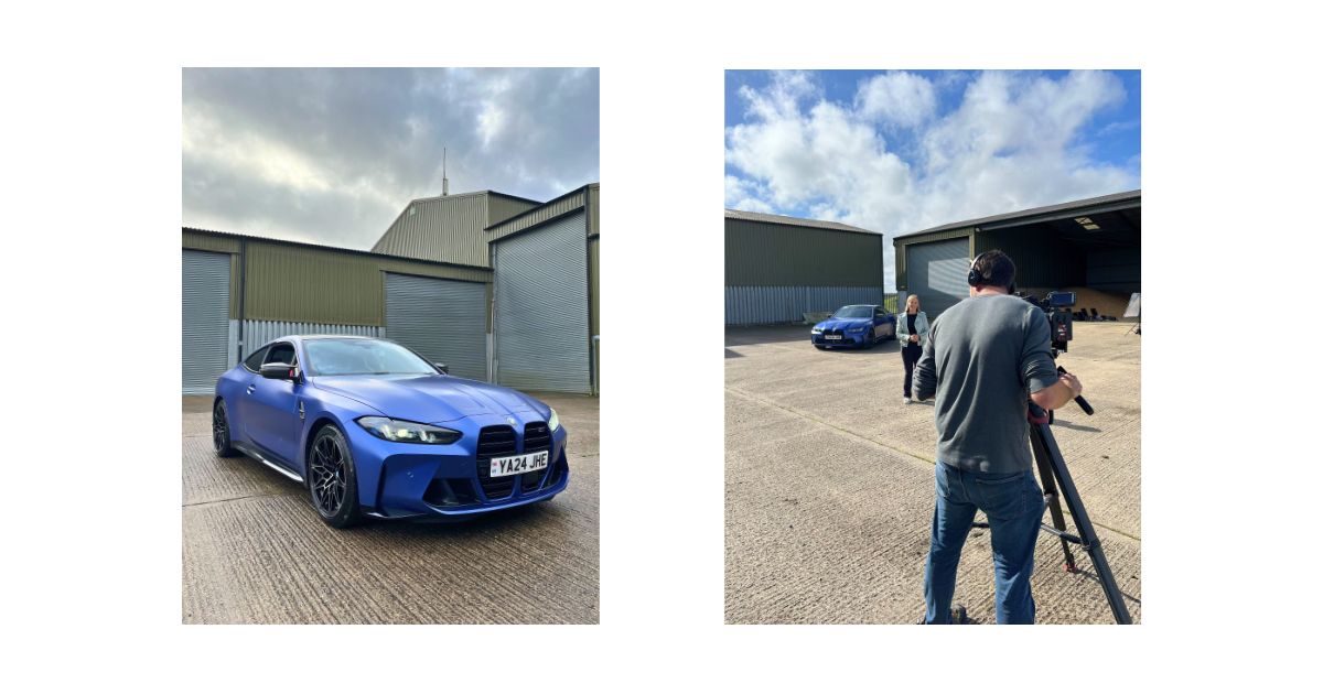 Ein Exterieur-Bild des BMW M4 Competition und Hinter-den-Kulissen-Aufnahmen vom Dreh