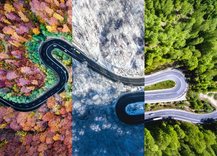 La strada nelle diverse stagioni: autunno, inverno, primavera